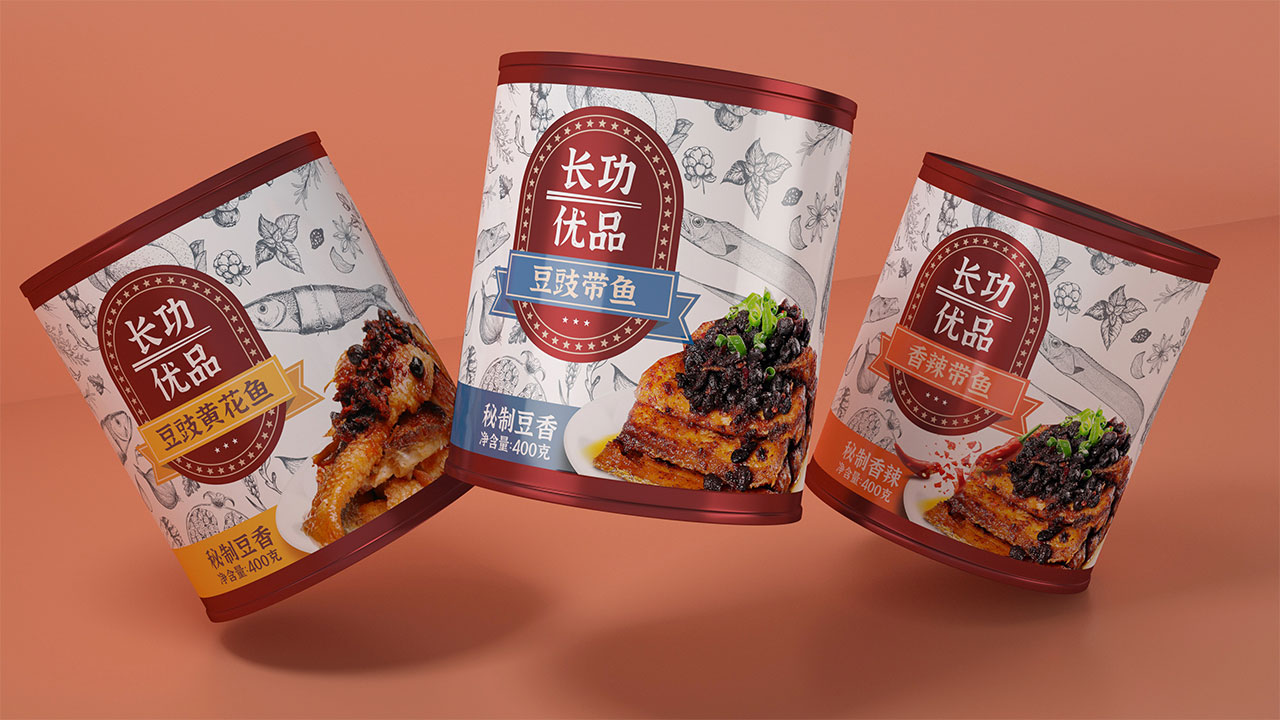 长功优品品牌鱼罐头包装设计 米克包装设计