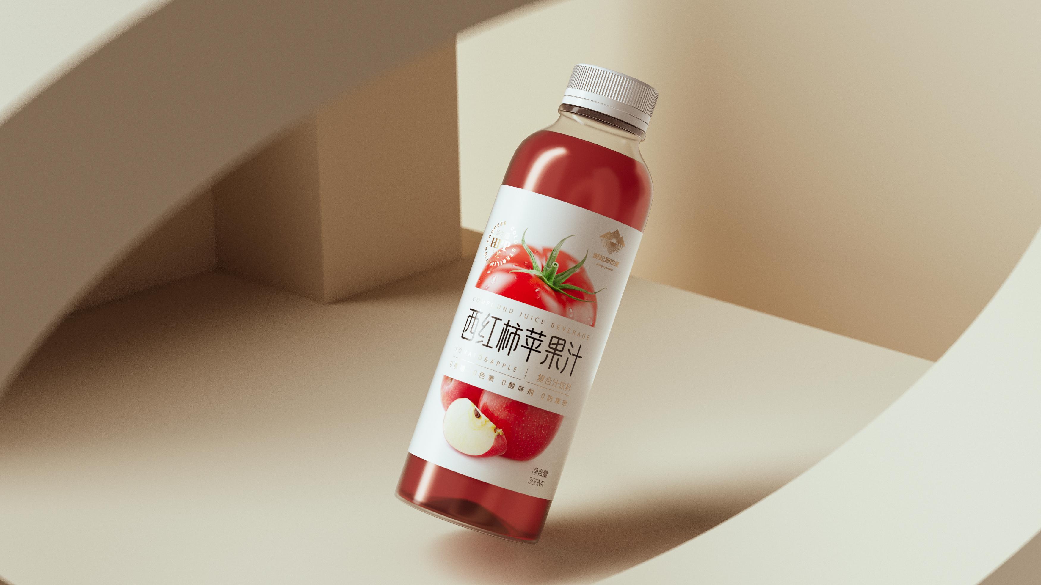 源起那拉提丨西红柿苹果汁瓶型饮料包装设计 米克包装设计