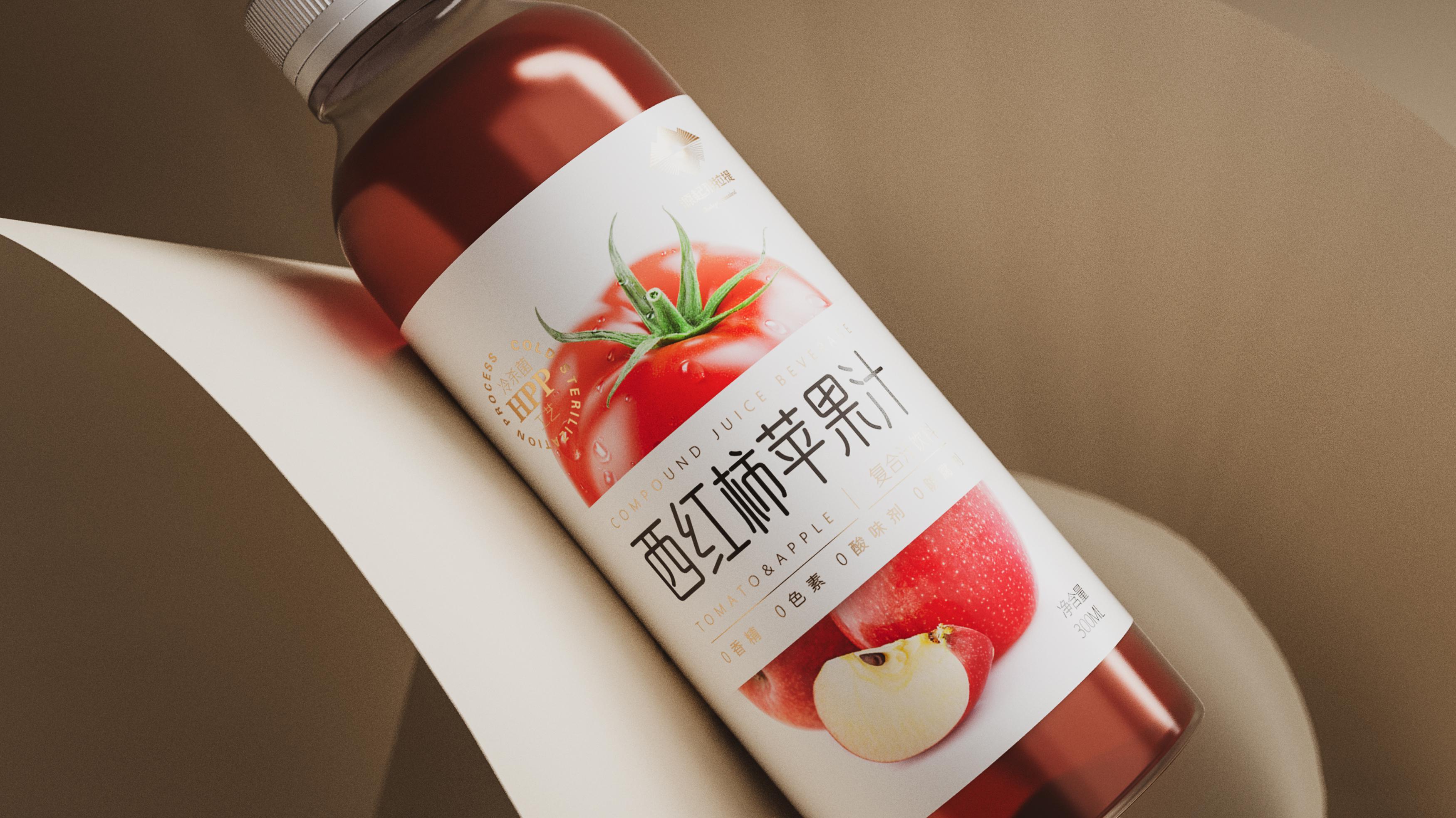 源起那拉提丨西红柿苹果汁瓶型饮料包装设计 米克包装设计